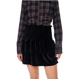 Allison New York Skirt Top Black Velvet Smocked Ruffled Mini Skirt Strapless Top